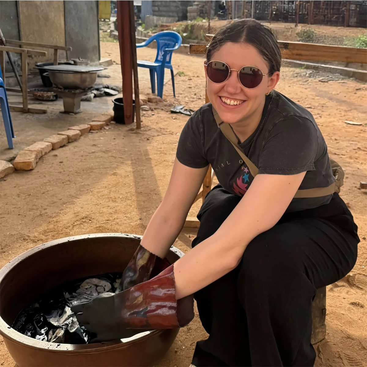 Emma Waltz, MPAS '26 participates in a batik fabric making class in Cape Coast, Ghana.