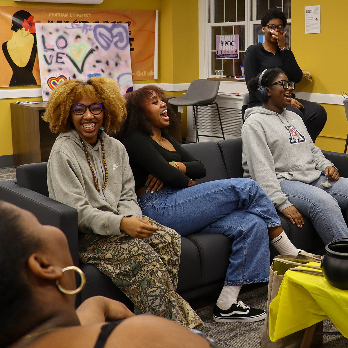 Chatham ODEI Lounge with students at a BIPOC Family Dinner