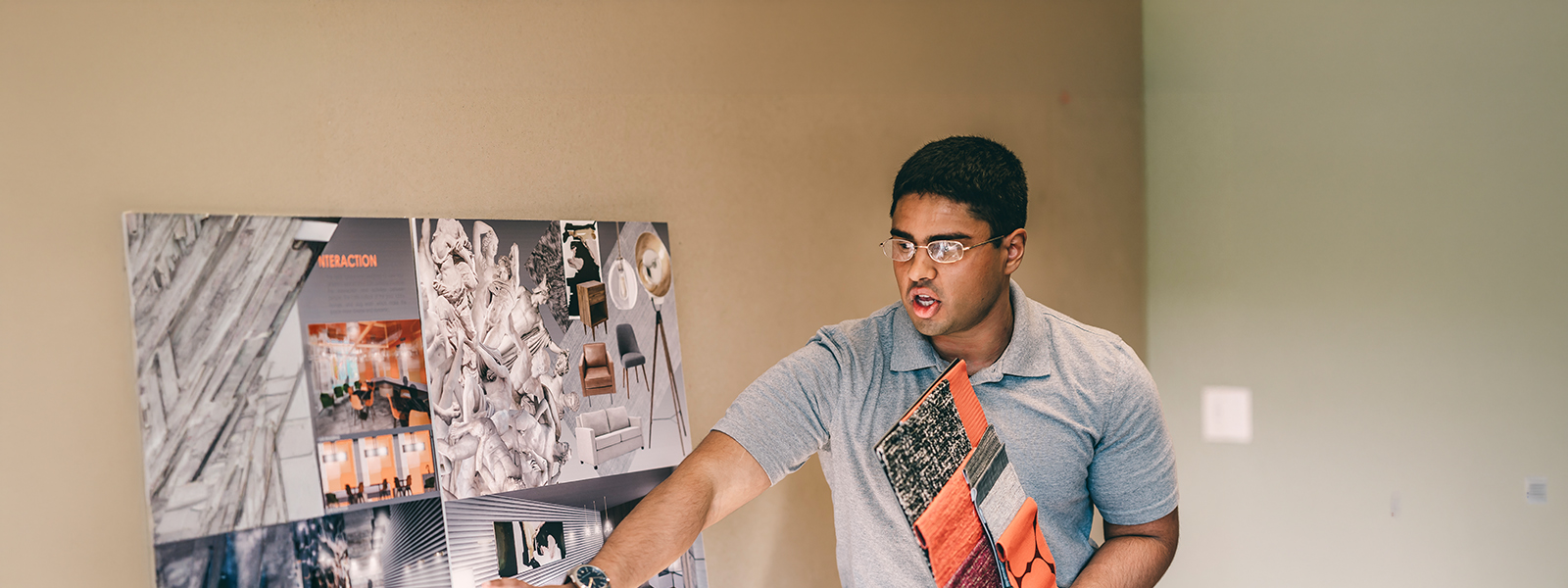 Interior Architecture student gives an interior design presentation