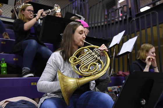 Photo of Chatham's pep band performing in the bleachers
