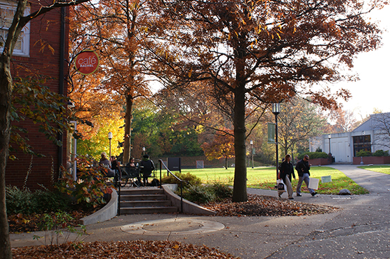 Photo of Cafe Rachel on Chatham University's Shadyside Campus, during autumn