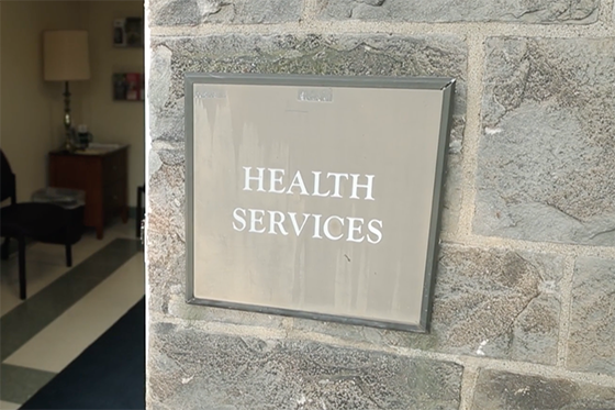 Photo of the Health Services sign on Chatham University's Shadyside Campus